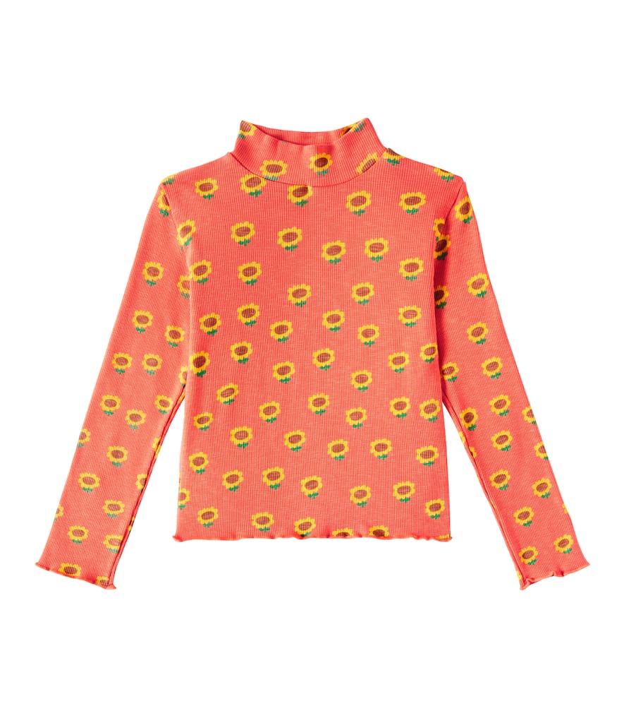 Bobo Choses Sunflower Cotton-blend Jersey Turtleneck Top In Red