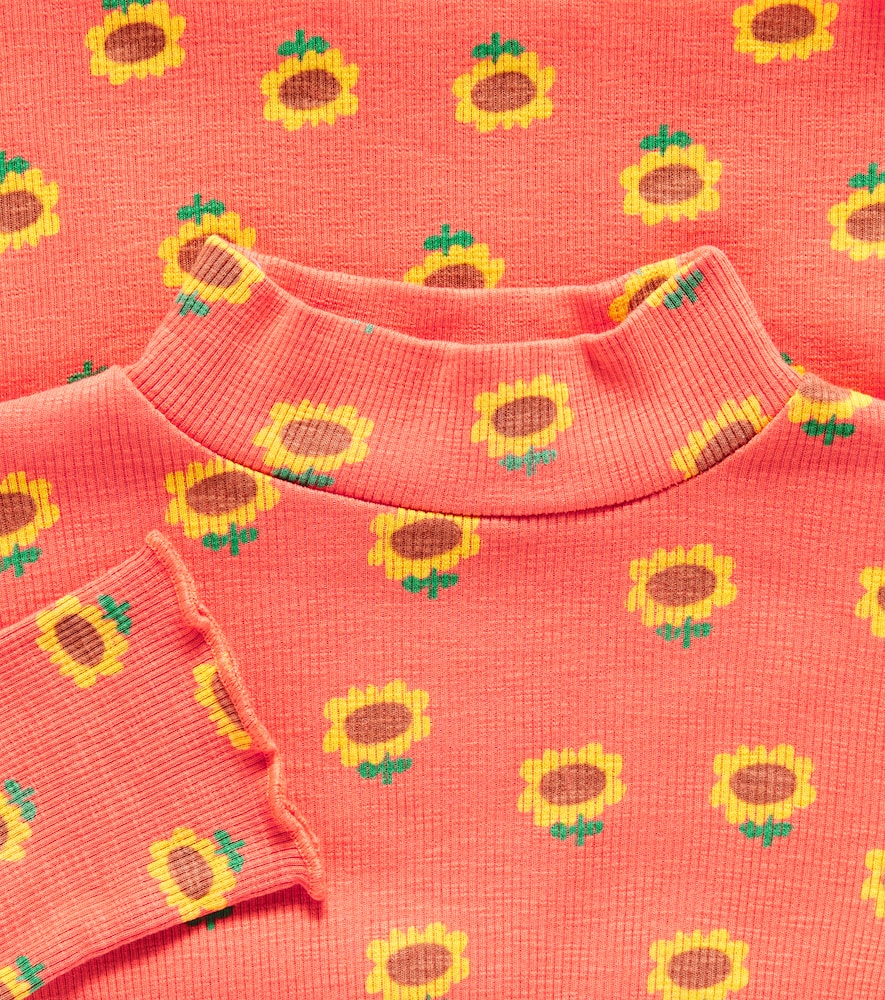 Bobo Choses Sunflower Cotton-blend Jersey Turtleneck Top In Red