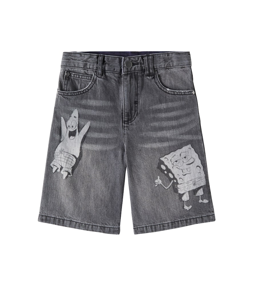 Stella Mccartney X Spongebob Printed Denim Shorts In Grey