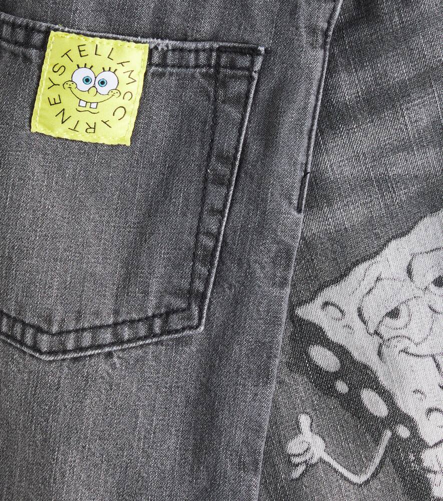 Stella Mccartney X Spongebob Printed Denim Shorts In Grey