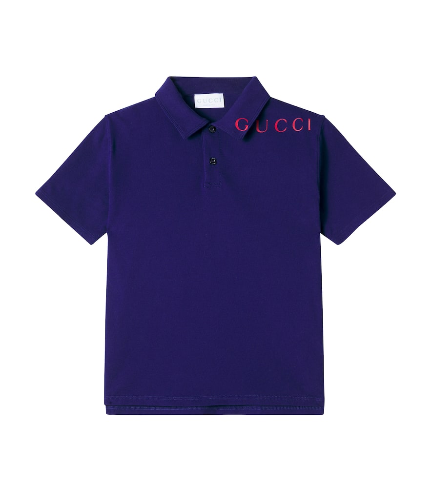 Gucci Logo Cotton-blend Polo Shirt In Blue