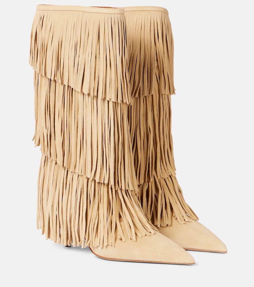 Paris Texas Jessie 75 Fringed Suede Boots In Beige