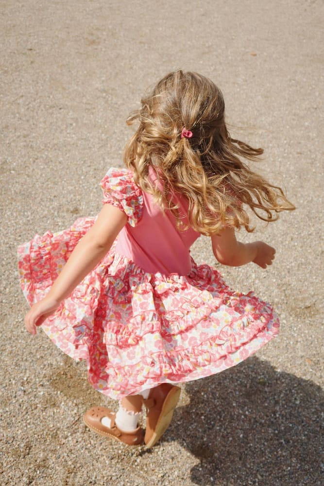 Konges Slojd Adeline Ruffled Floral Jersey Dress In Pink