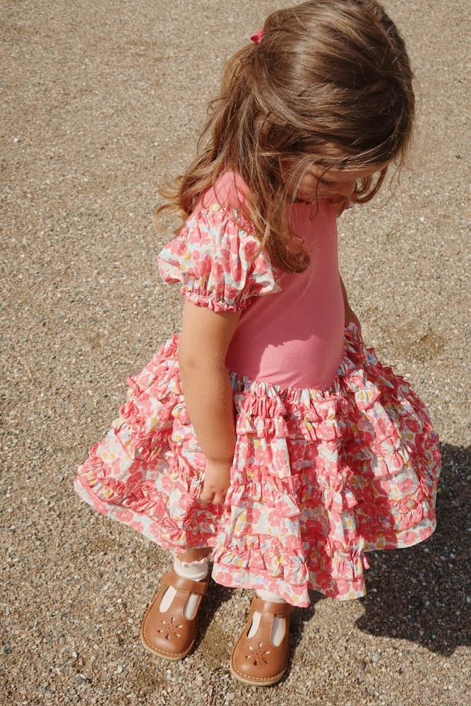Konges Slojd Adeline Ruffled Floral Jersey Dress In Pink