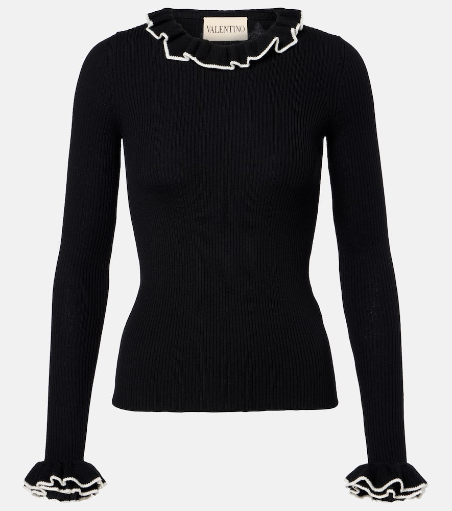 Valentino Ruffled Virgin Wool Sweater In Black