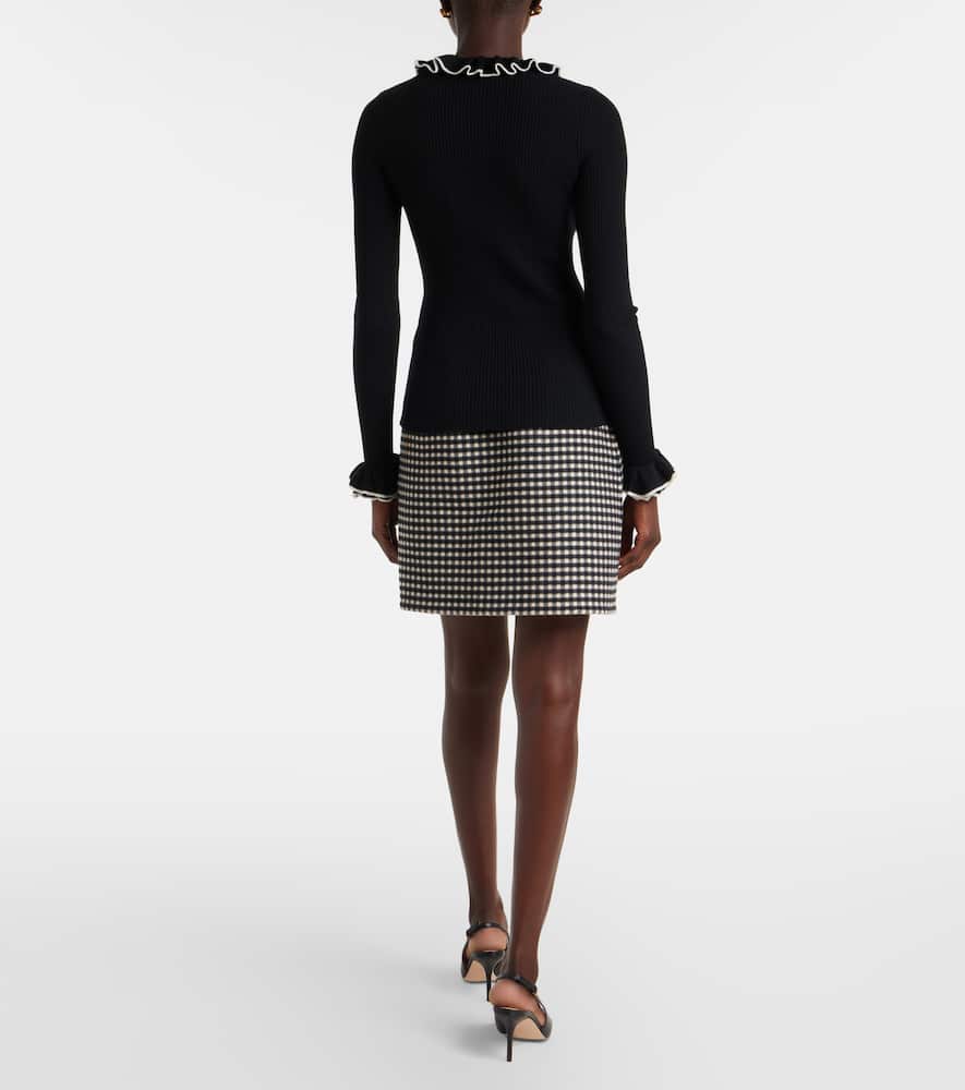 Valentino Ruffled Collar And Cuff Knit Sweater In Black