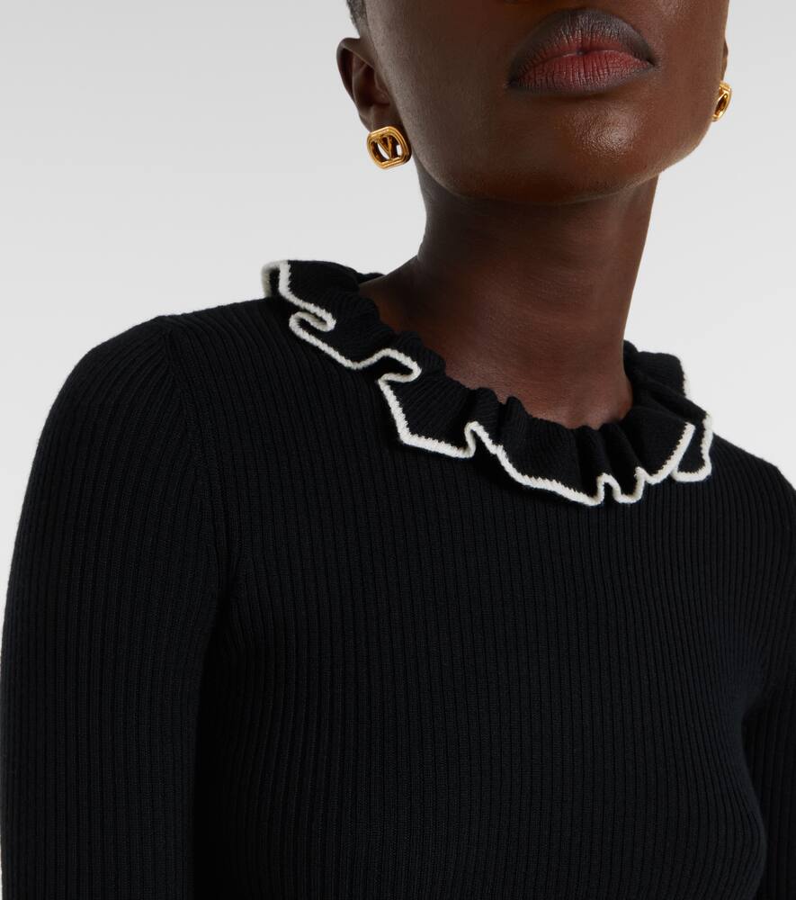 Valentino Ruffled Collar And Cuff Knit Sweater In Black