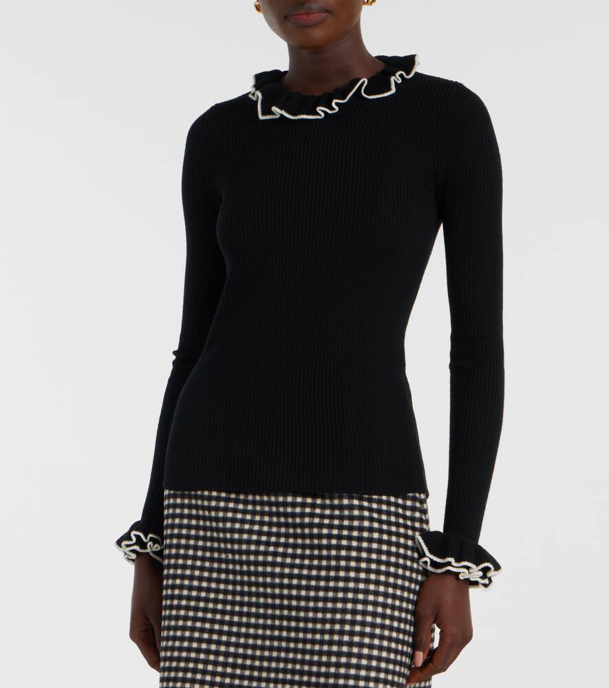 Valentino Ruffled Collar And Cuff Knit Sweater In Black