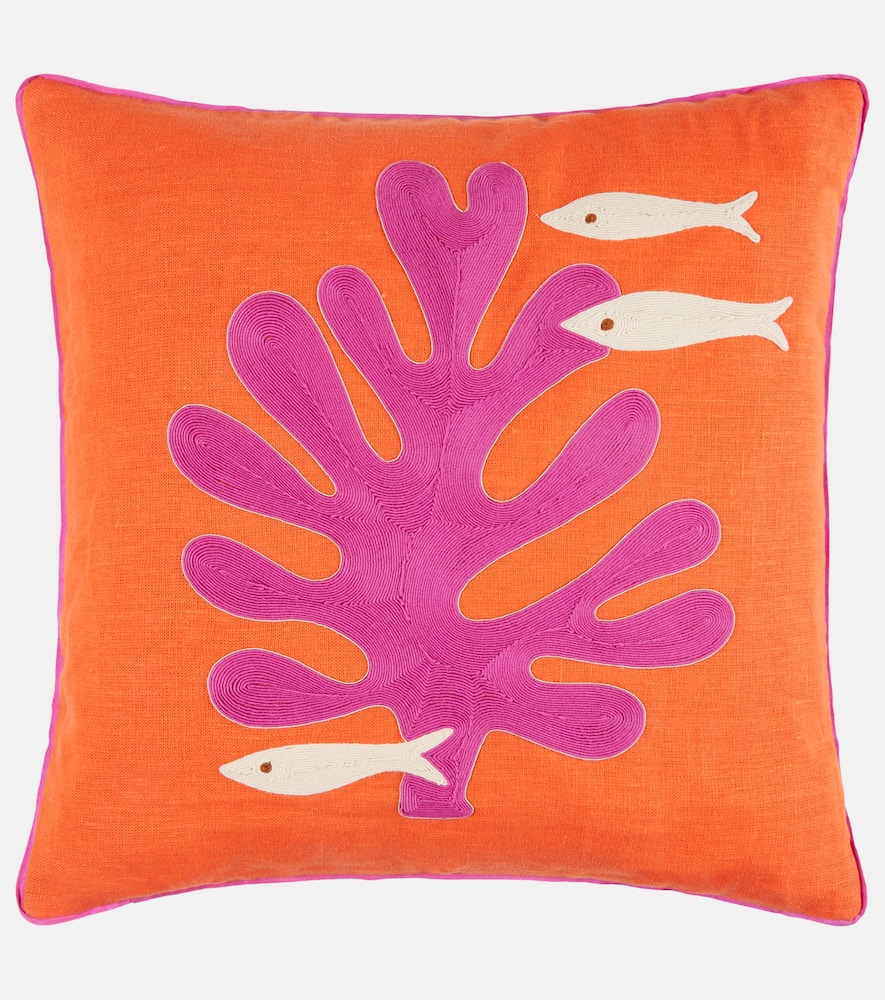 Jonathan Adler Playa Coral Linen Cushion In Orange