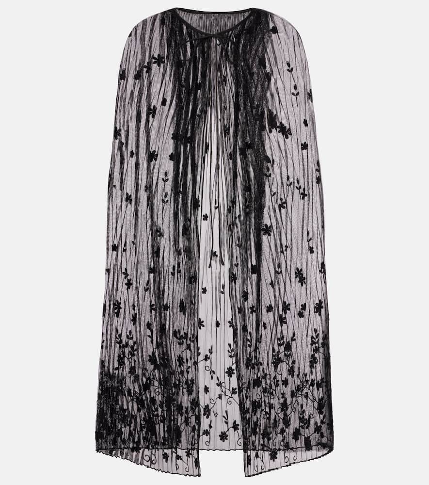 Embroidered floral plissé tulle cape