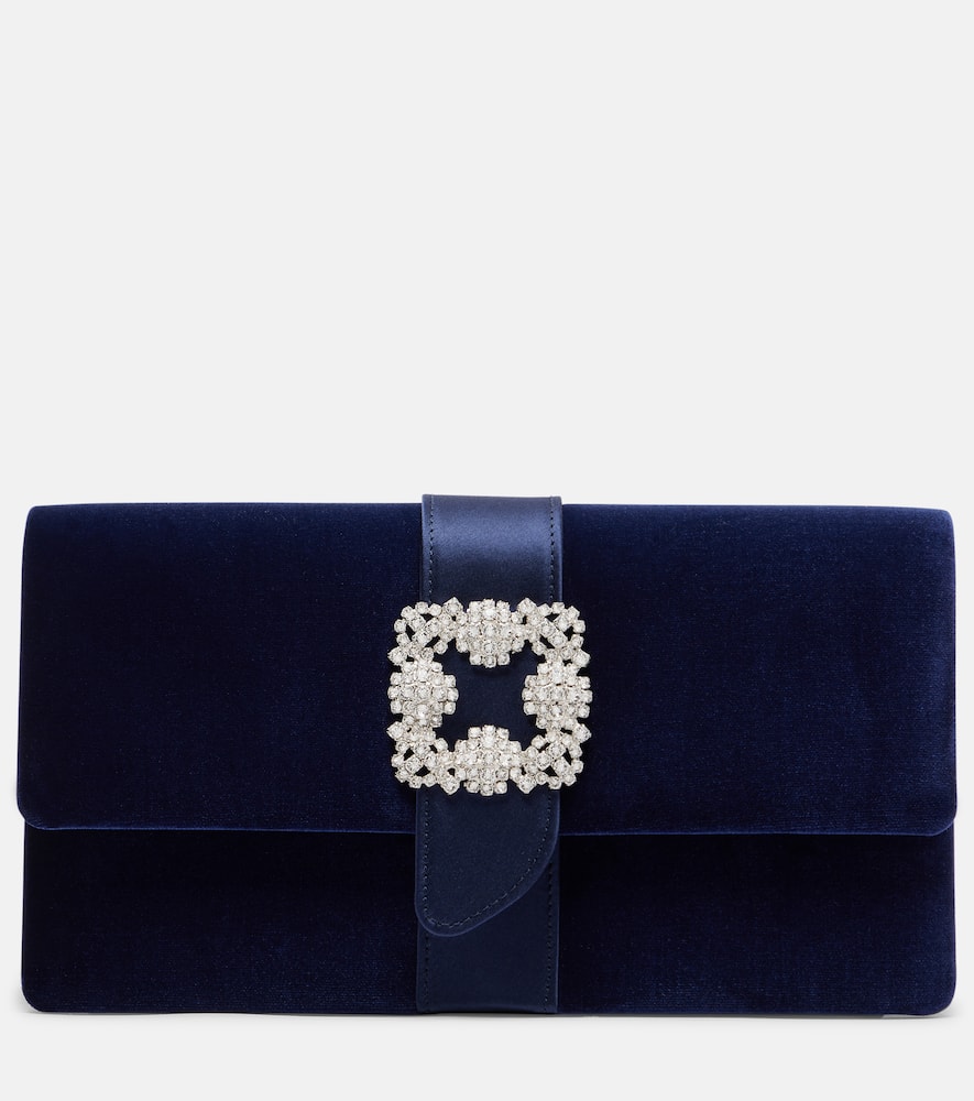 Manolo Blahnik Capri Embellished Velvet Clutch In Blue