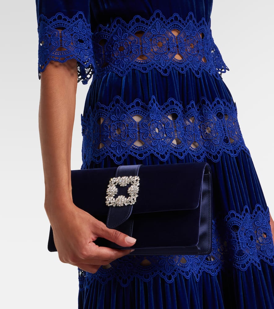 Manolo Blahnik Capri Embellished Velvet Clutch In Blue