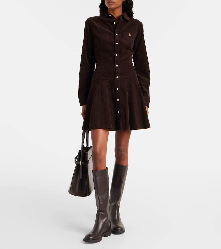 Polo Ralph Lauren Cotton Corduroy A-line Shirtdress In Brown