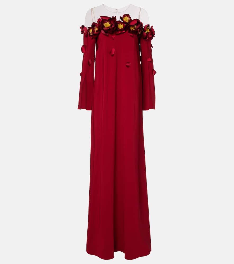 Oscar De La Renta Embellished Mesh-trimmed Crepe Gown In Red
