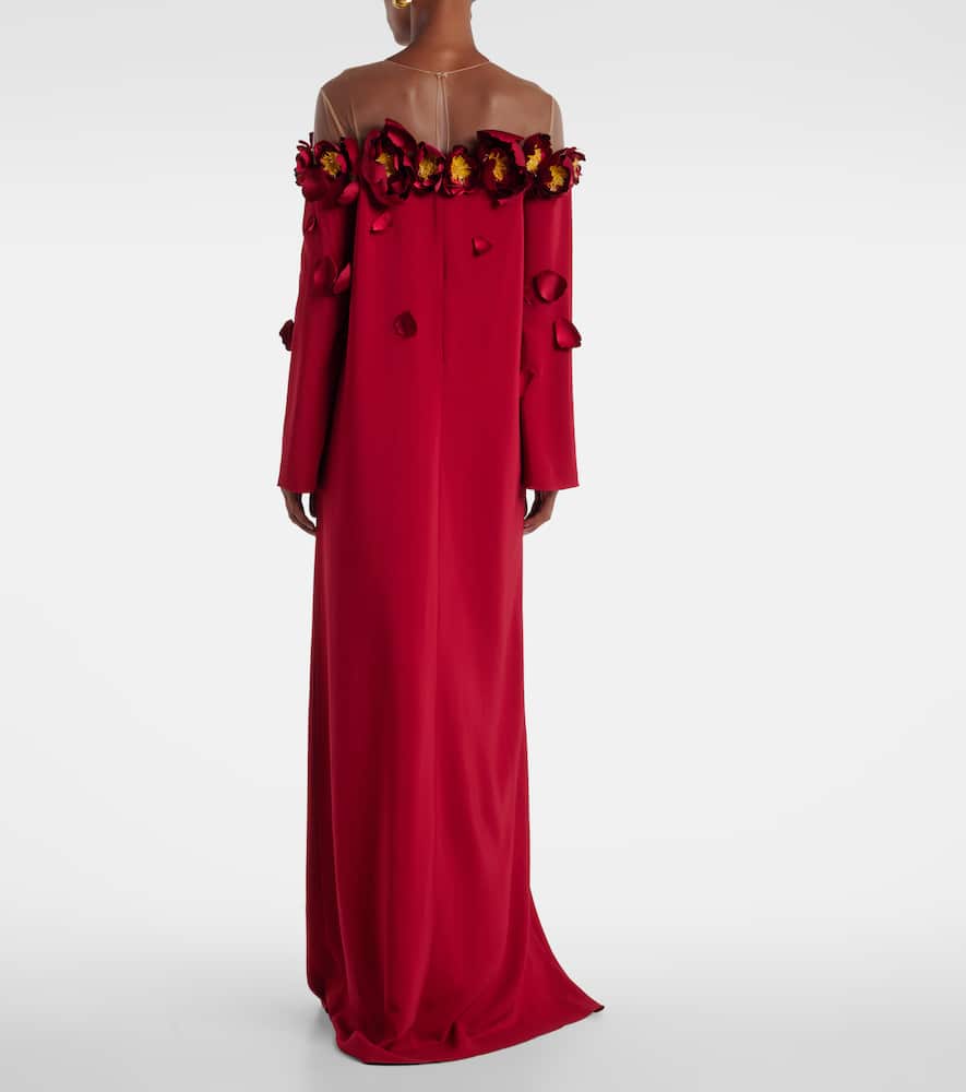 Oscar De La Renta Embellished Mesh-trimmed Crepe Gown In Red