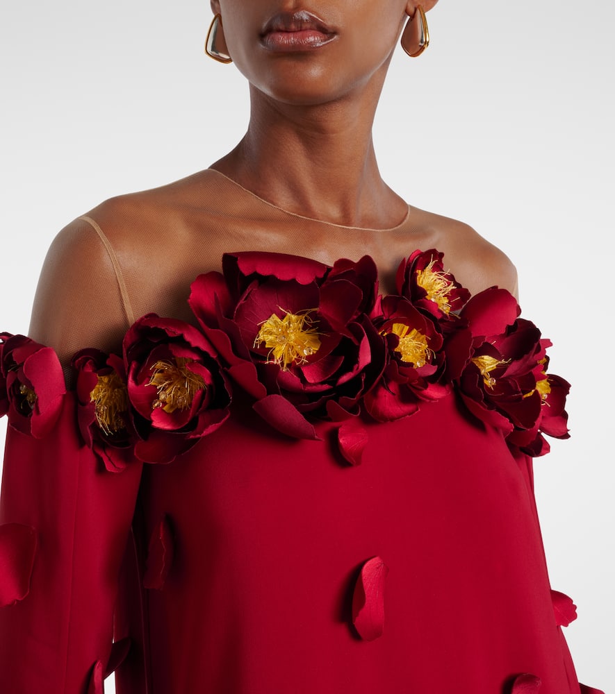 Oscar De La Renta Embellished Mesh-trimmed Crepe Gown In Red