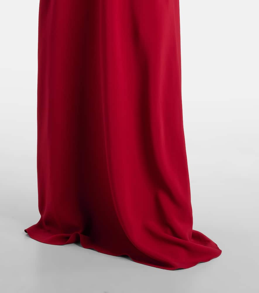 Oscar De La Renta Embellished Mesh-trimmed Crepe Gown In Red
