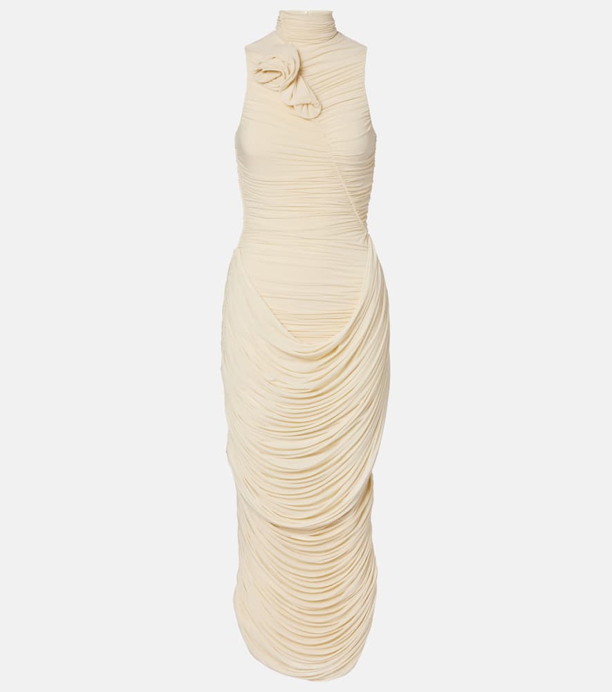 Magda Butrym Floral-appliqué Draped Ruched Gown In White