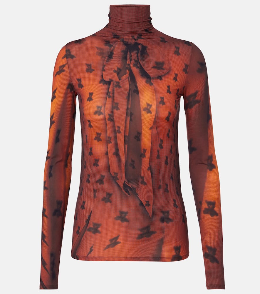 Acne Studios Edenise Teddy Print Long Sleeve Mesh Top In Brown