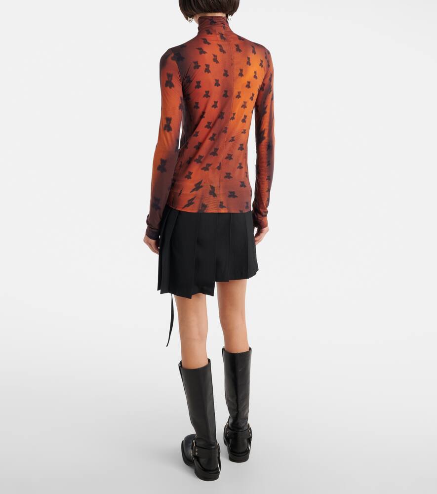 Acne Studios Edenise Teddy Print Long Sleeve Mesh Top In Brown