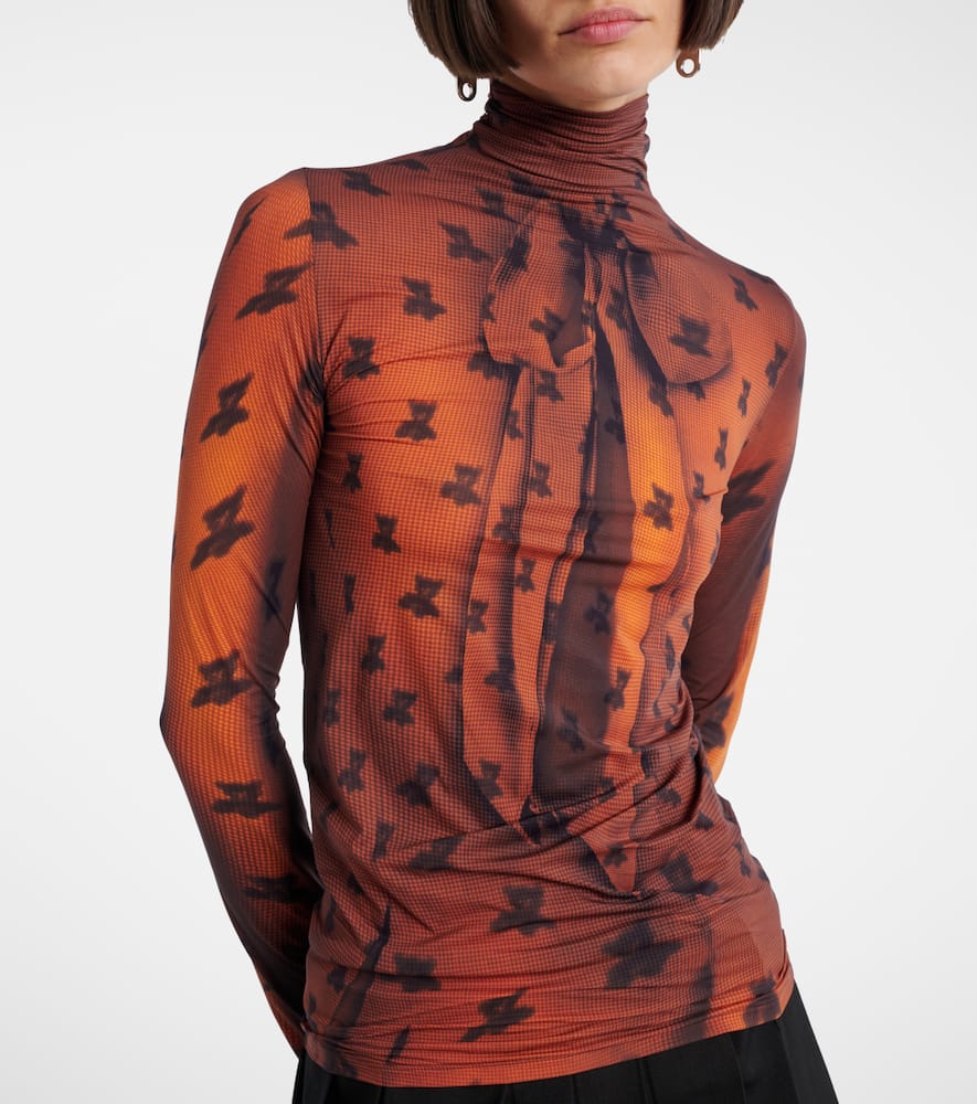 Acne Studios Edenise Teddy Print Long Sleeve Mesh Top In Brown