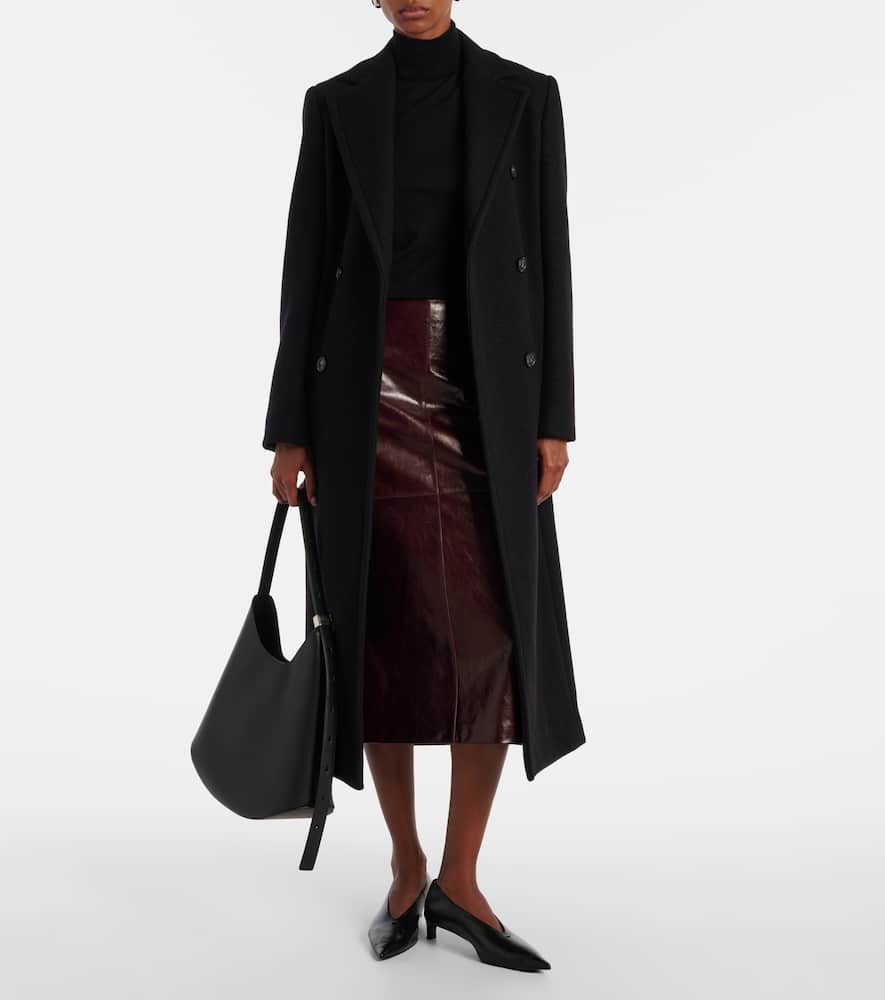 Sportmax Long Double-breasted Wool Coat Featuring Belt In Black