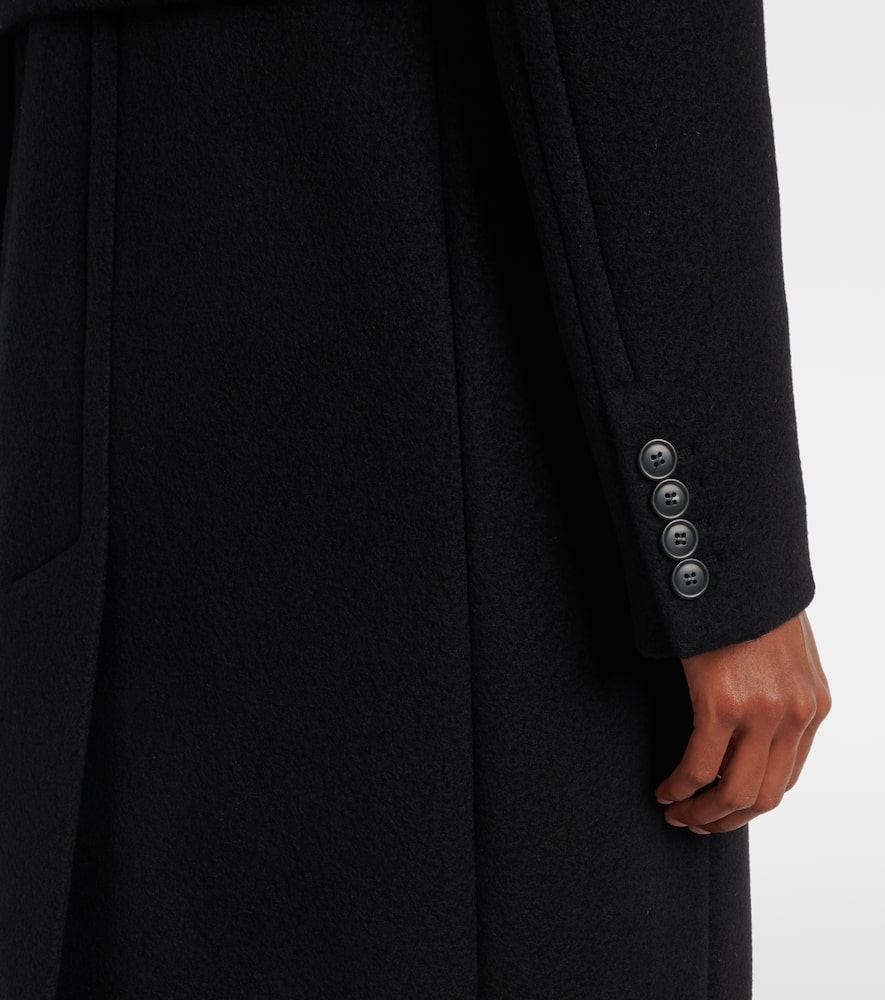 Sportmax Long Double-breasted Wool Coat Featuring Belt In Black