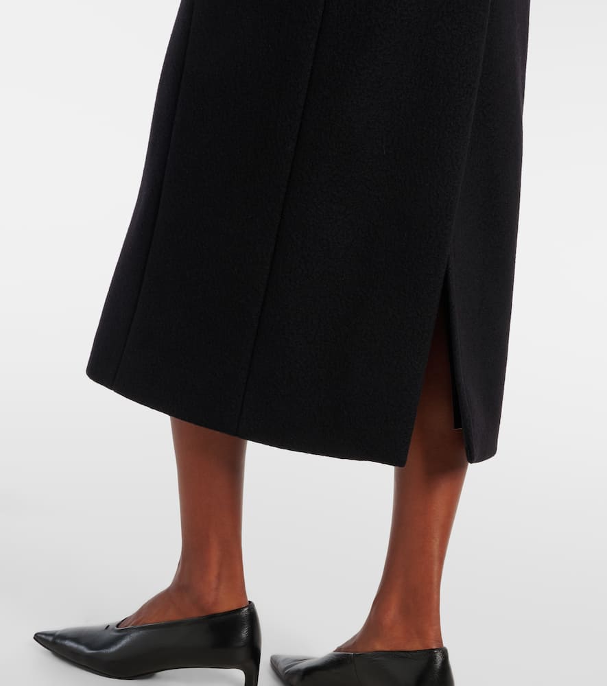 Sportmax Long Double-breasted Wool Coat Featuring Belt In Black
