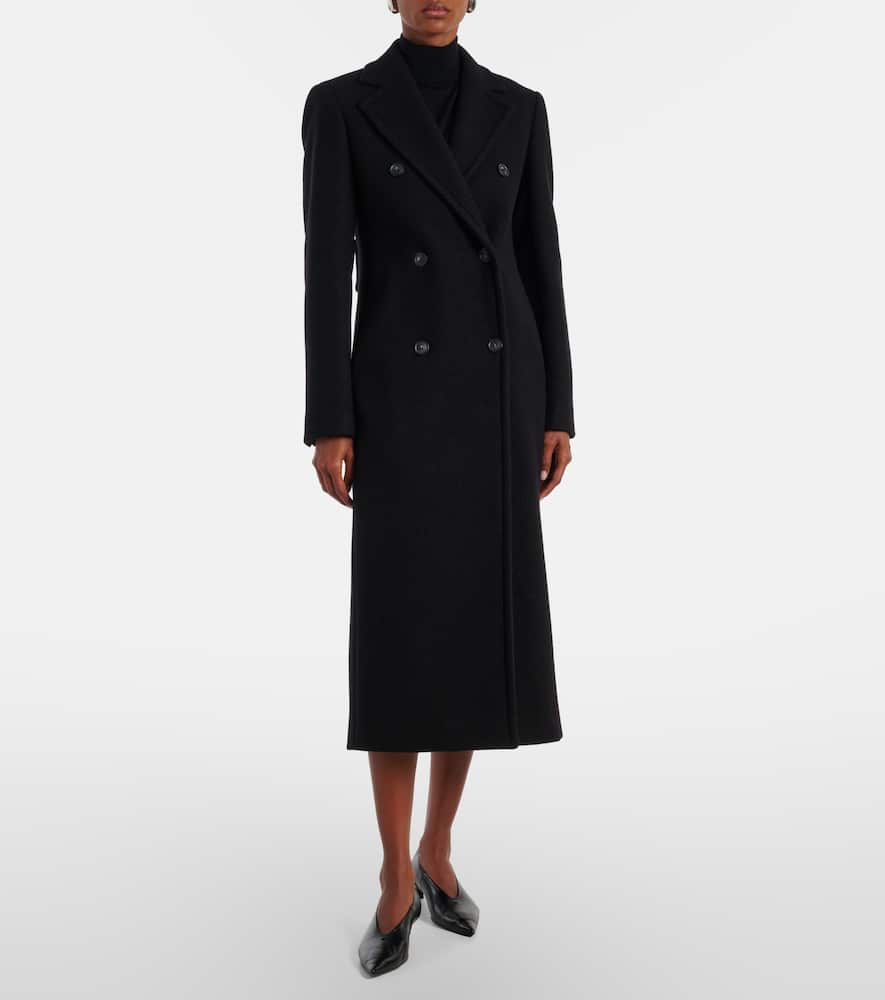 Sportmax Long Double-breasted Wool Coat Featuring Belt In Black