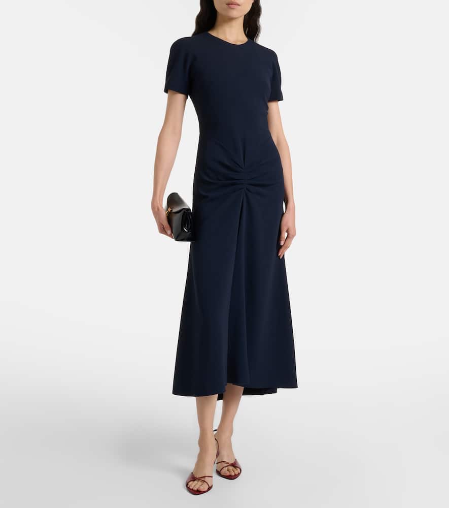 Victoria Beckham Gathered Jersey Midi Dress In Blue