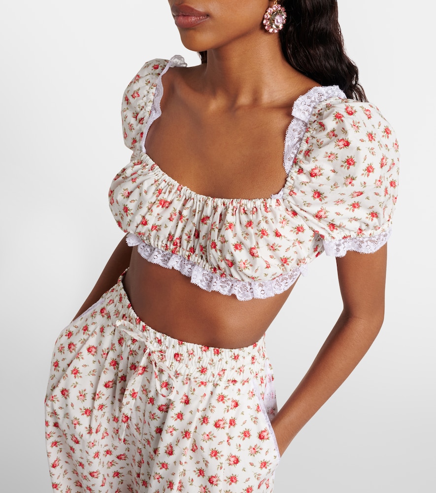  Dolce&gabbana Dolce&gabbana Cropped-top Aus Baumwollpopeline Mit Spitze 