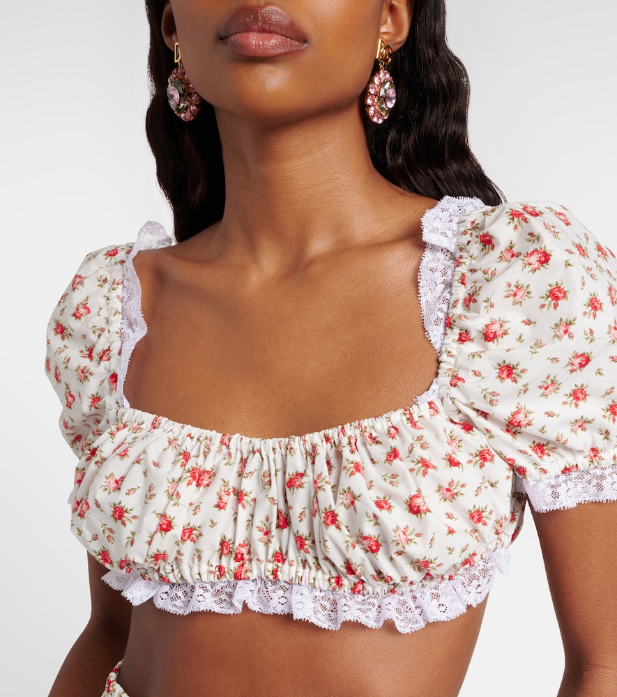 Dolce&Gabbana Floral Lace-Trimmed Cotton Poplin Crop Top