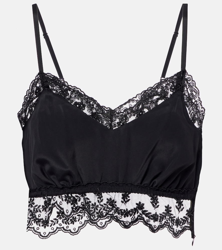 Simone Rocha Lace-trimmed crêpe de chine crop top