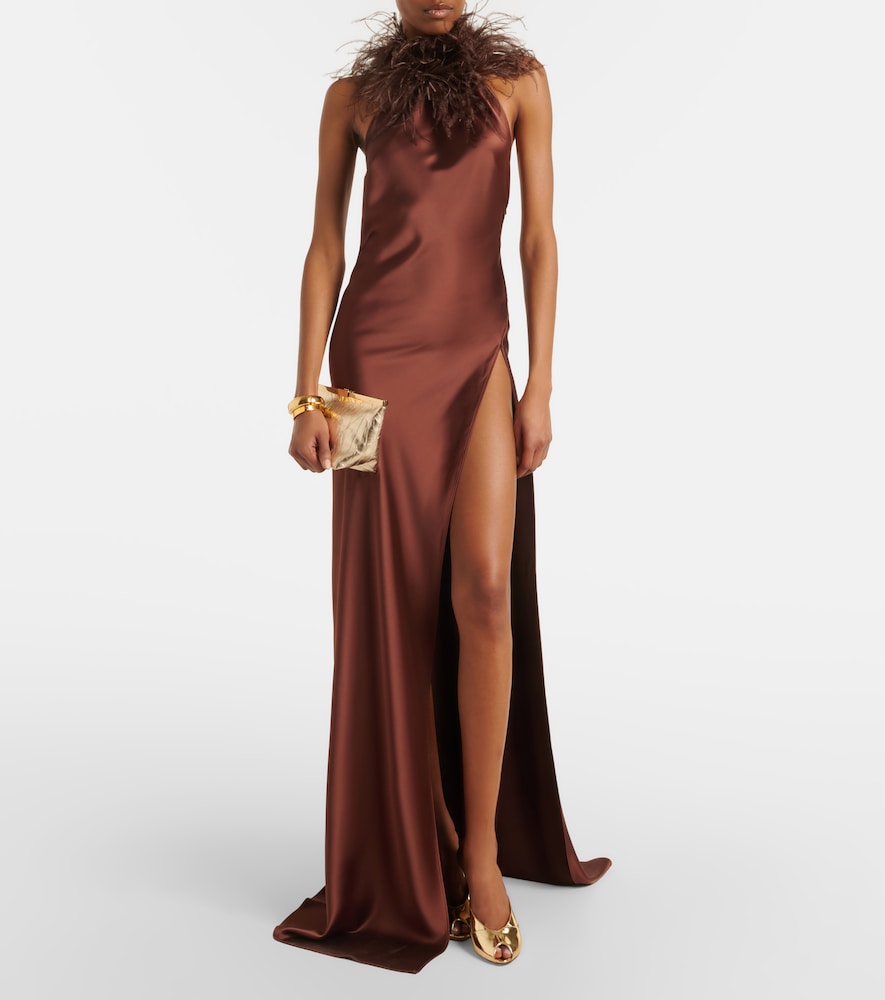 The New Arrivals Ilkyaz Ozel Jazzy embellished feather-trimmed gown