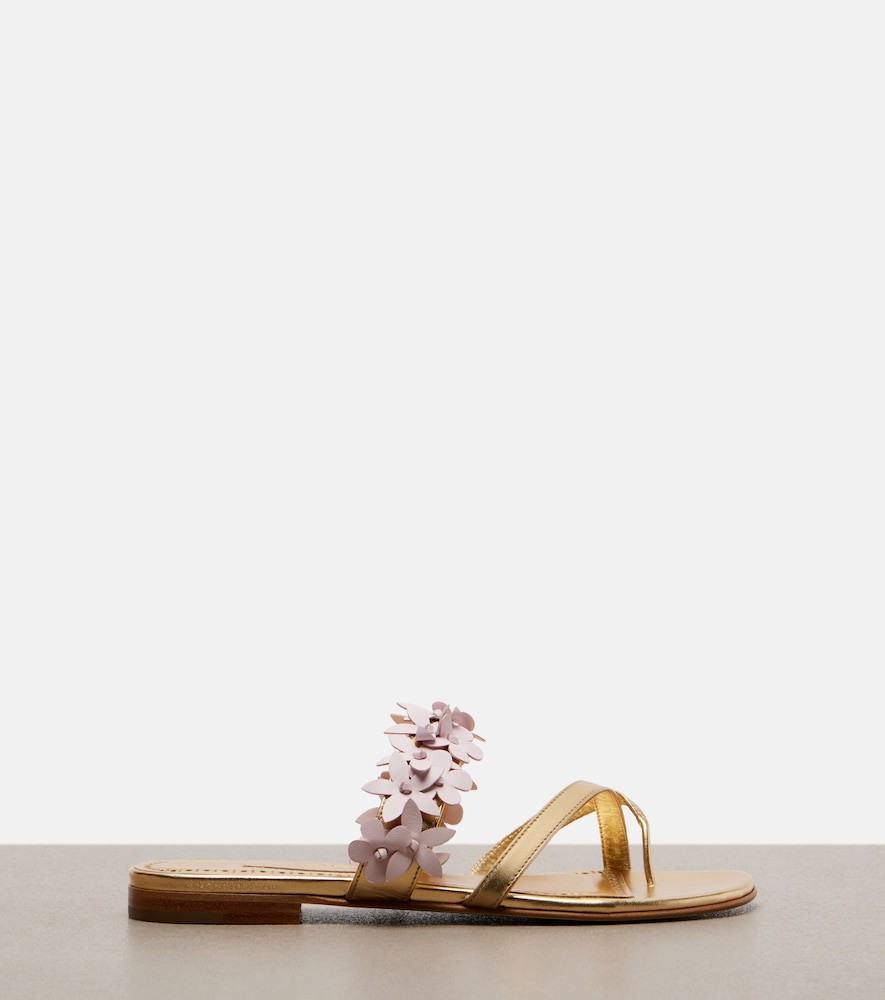  Manolo Blahnik Manolo Blahnik Fiosa Appliquã© Leather Thong Sandals 
