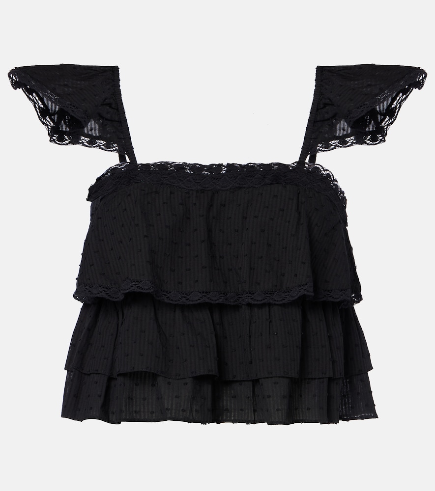 Poupette St Barth Anya ruffled cotton crop top
