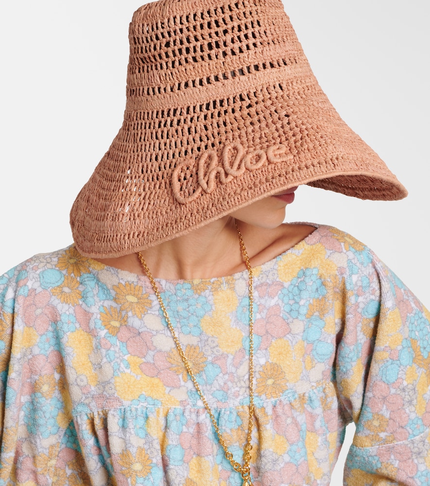  Chloe Chloé Cappello Da Sole In Rafia Con Logo 