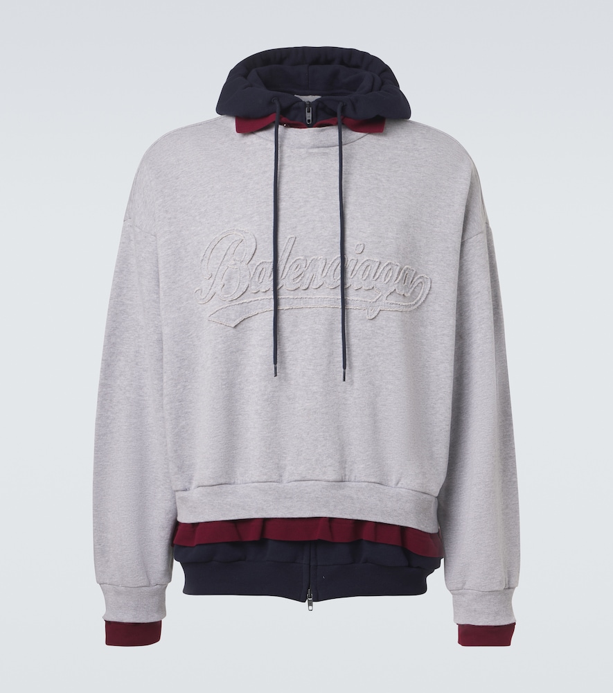 Balenciaga Men's Grey Logo Layered Cotton Jersey Hoodie UK Size 36 - Mytheresa