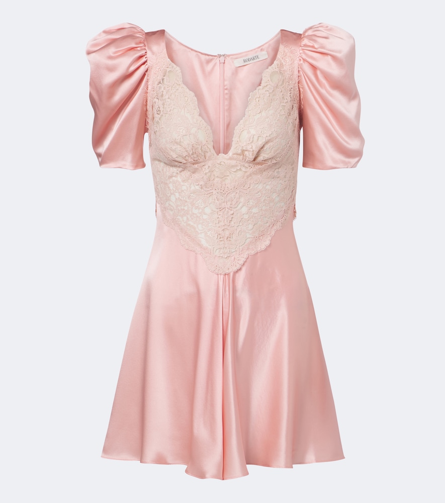 Minikleid aus Seidensatin mit Spitze