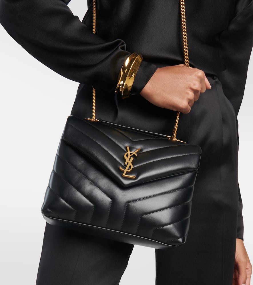Saint Laurent Chevron Quilted Shoulder Bag With Chain Strap In Black