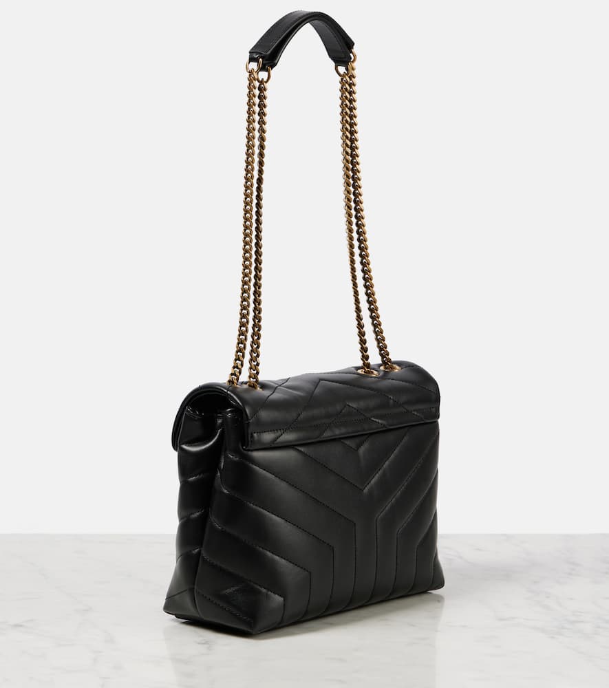 Saint Laurent Chevron Quilted Shoulder Bag With Chain Strap In Black