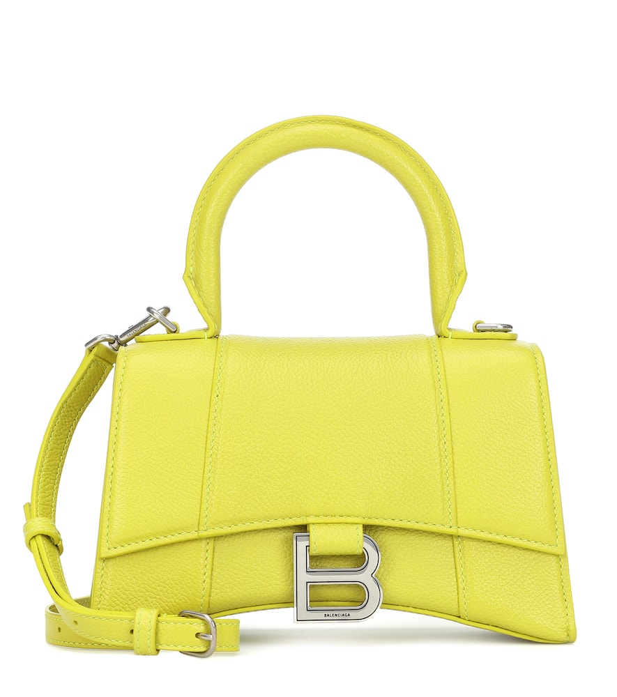 Click to view more detailed imagery on our partner's website Balenciaga Hourglass Xs Embellished Textured-leather Top Handle Bag In Green