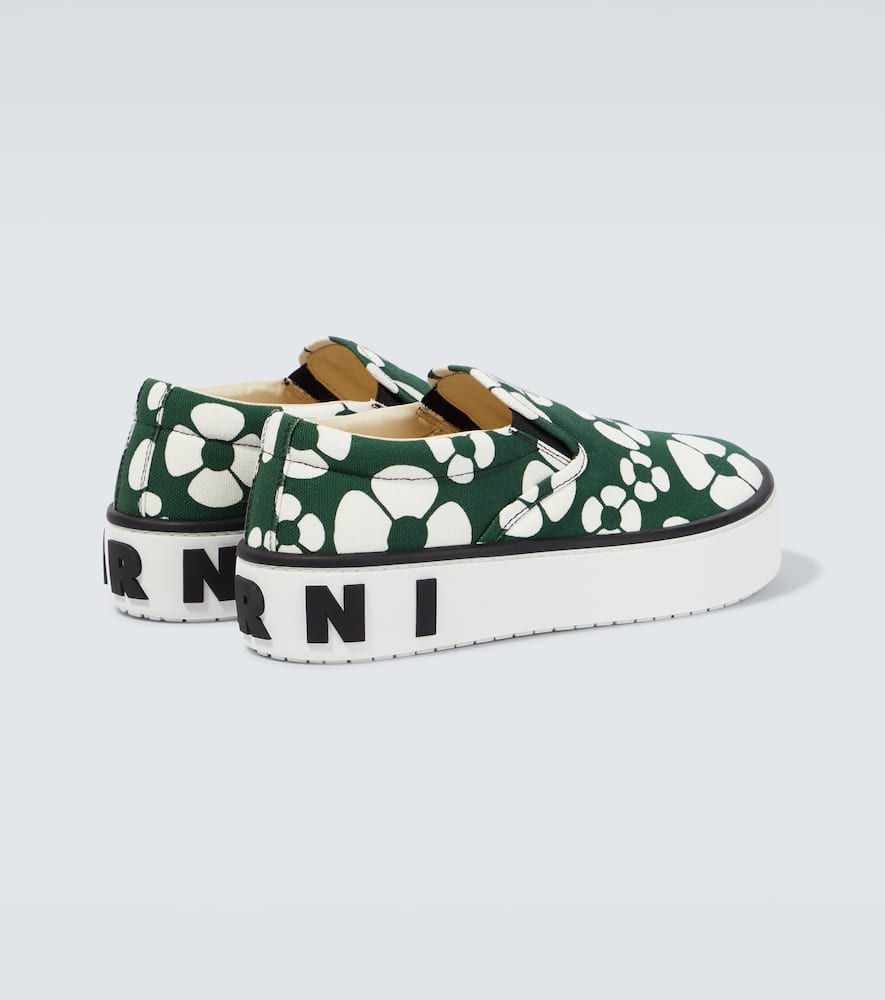 Marni Carhartt Floral-printed Slip On Sneakers With Embossed Logo In Forest Green