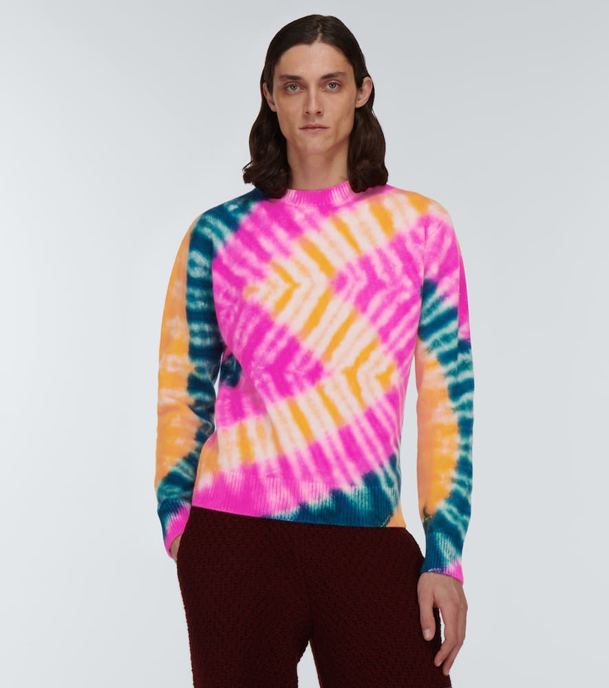 Shop The Elder Statesman Zig Dyed Cashmere Sweater In Vory W/ Amr/trk/apr