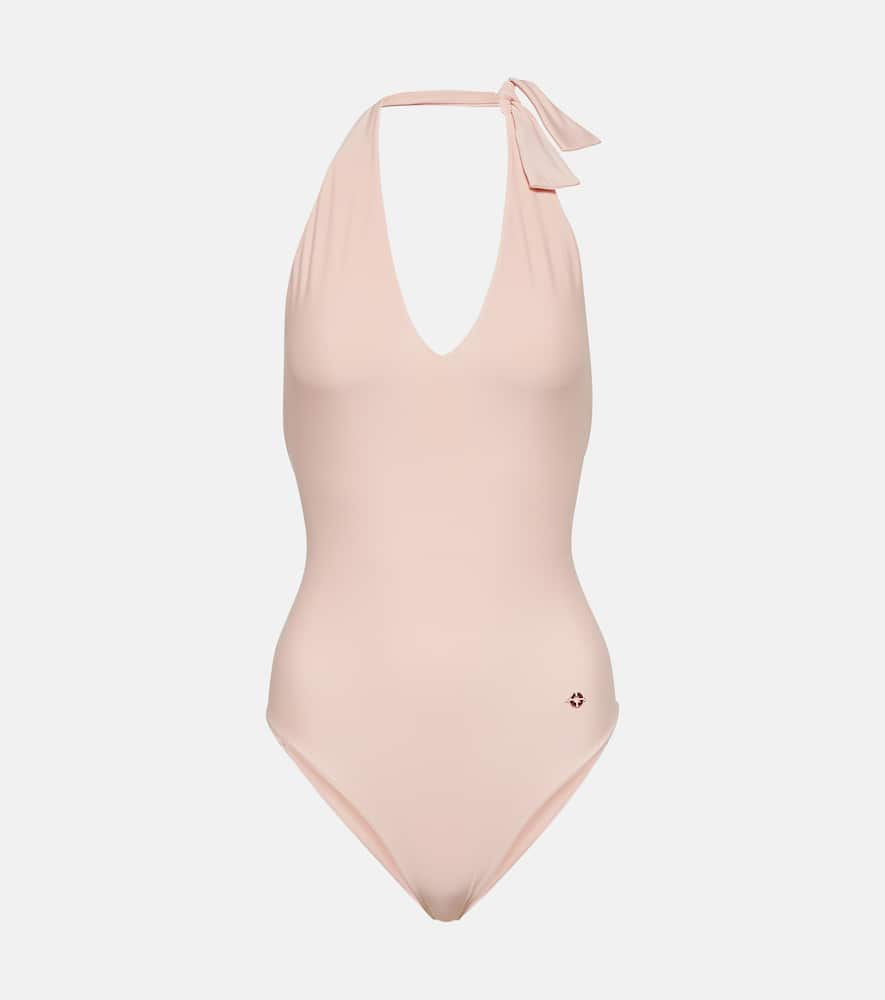 Loro Piana Embellished Halterneck Swimsuit In Pink