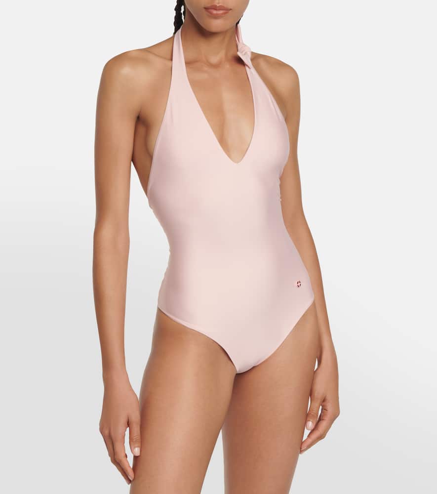 Loro Piana Embellished Halterneck Swimsuit In Pink