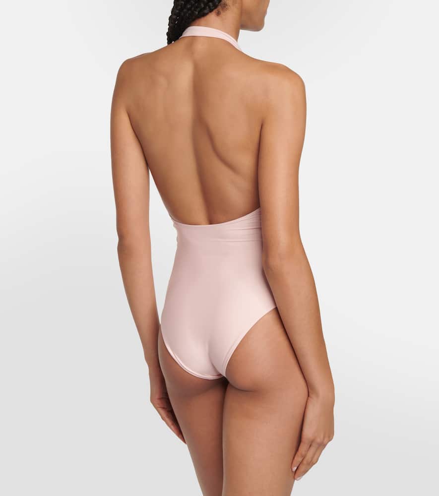 Loro Piana Embellished Halterneck Swimsuit In Pink
