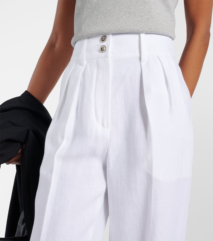 Shop Loro Piana Linen Wide-leg Pants In White