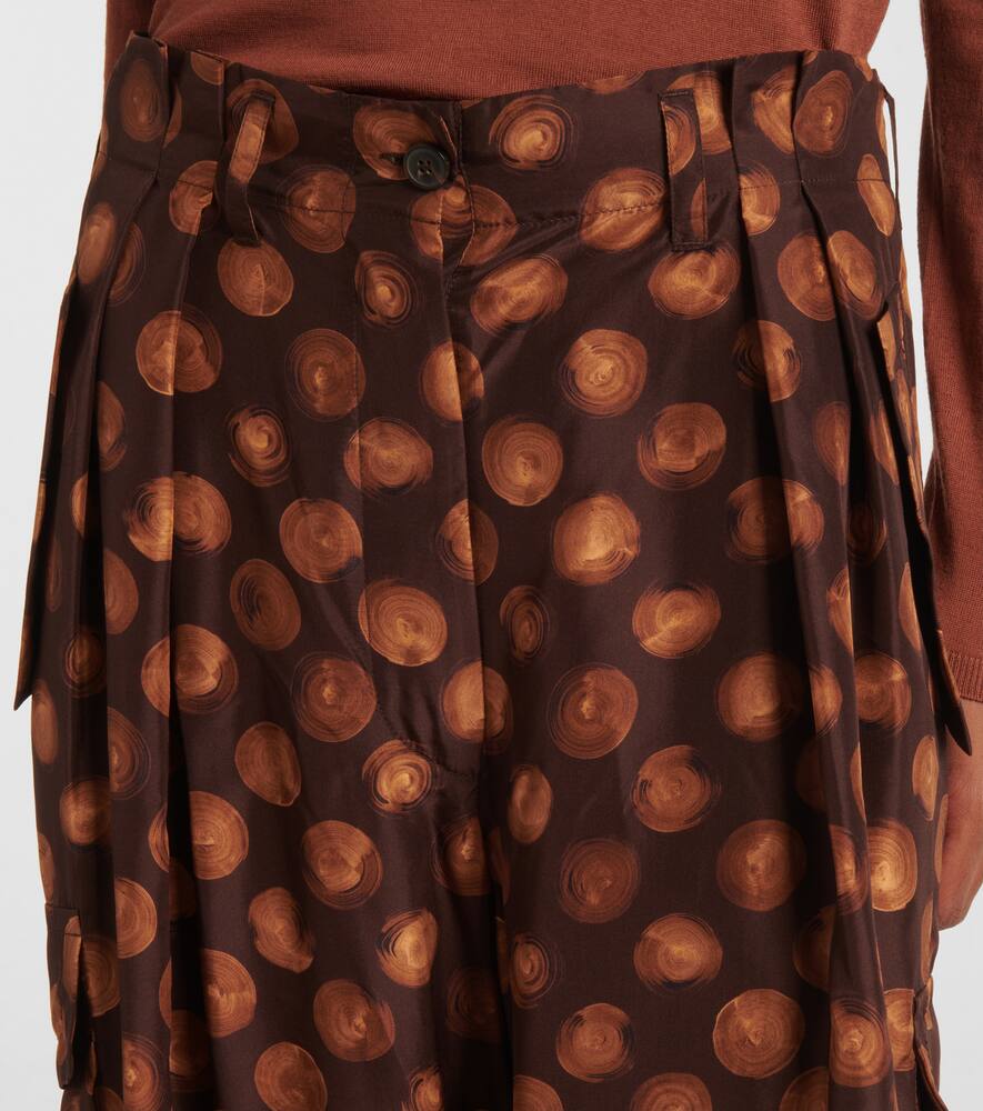 Dries Van Noten Printed Silk Cargo Pants In Brown