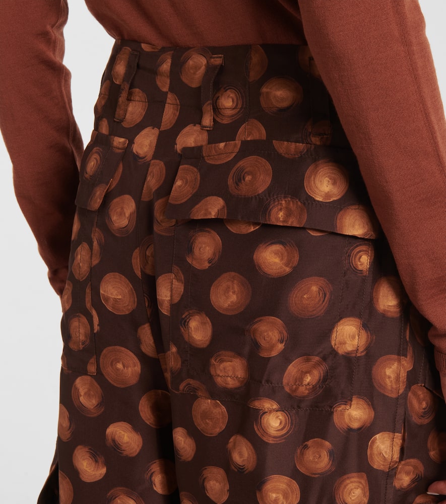 Dries Van Noten Printed Silk Cargo Pants In Brown
